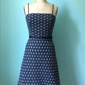 ABS by Allen Schwartz navy blue white floral eyelet broderie dress size 2